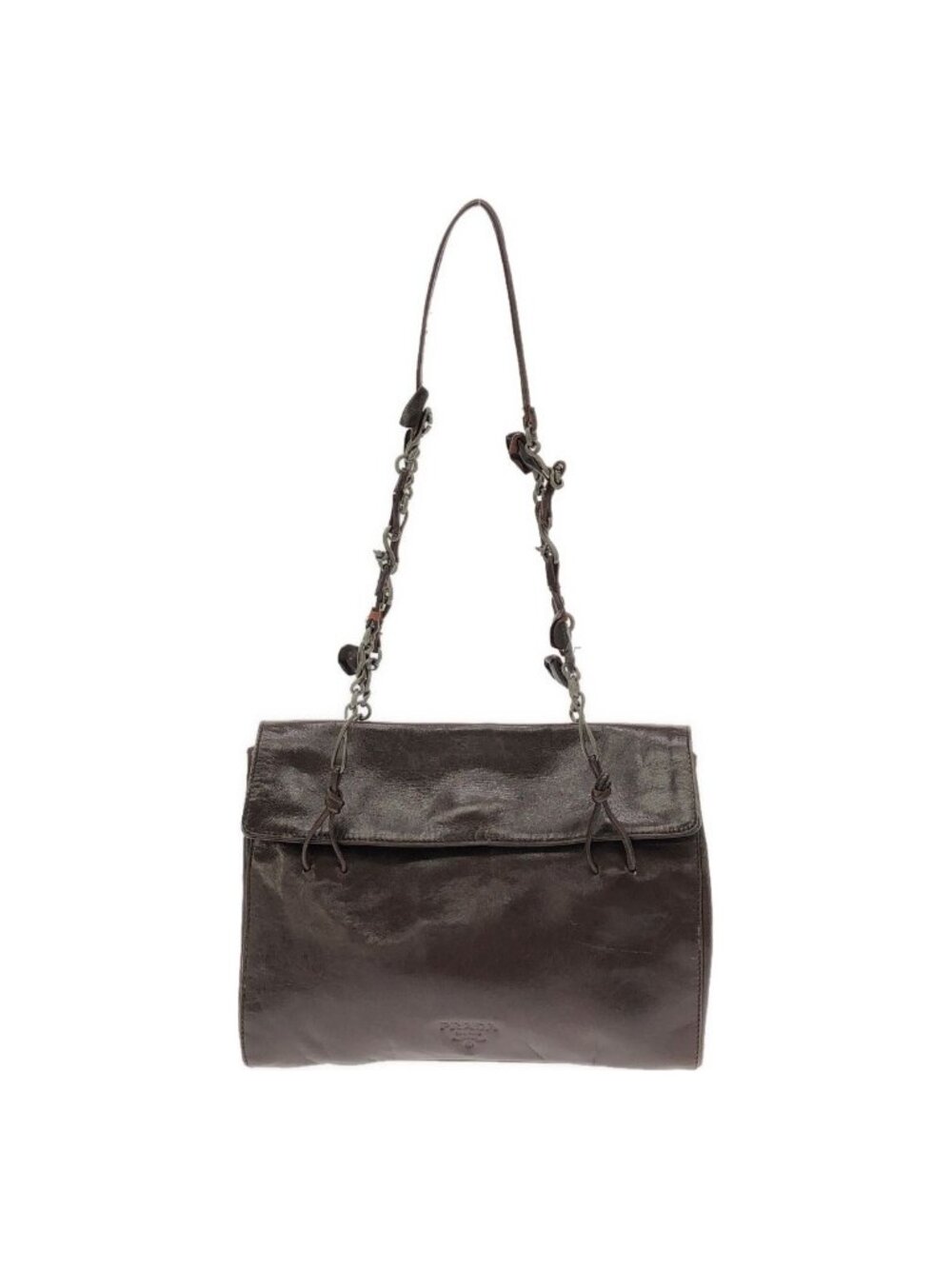 Prada Chain Strap Vintage Leather Flap Bag Brown